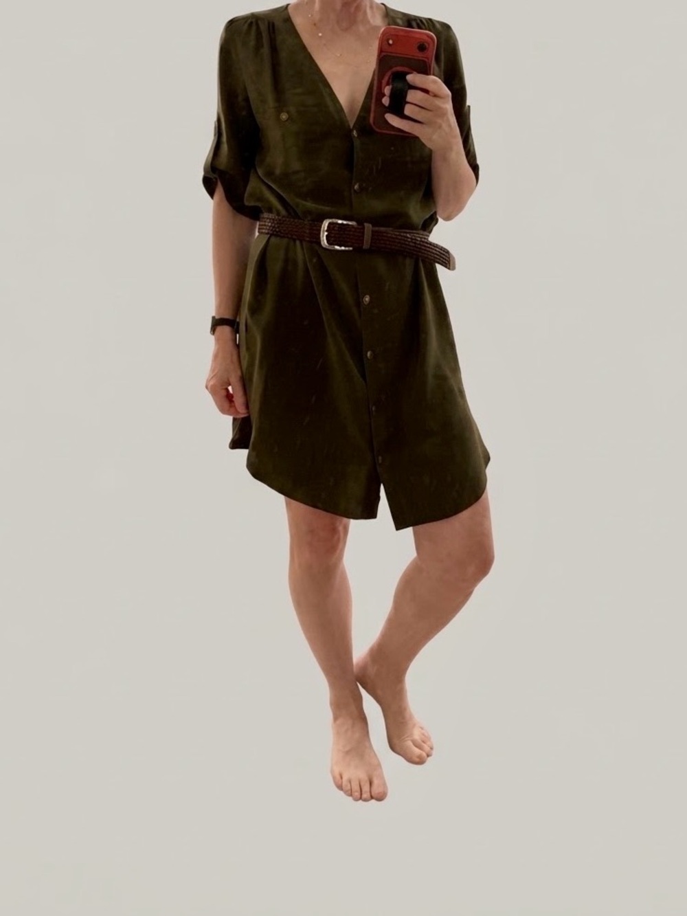 Amanda Uprichard Olive Green Button-Front Women's Dress